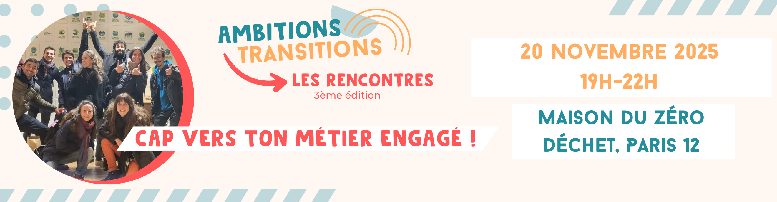 Les Rencontres Ambitions Transitions, cap vers ton métier engagé, 20 novembre 2025 de 19h à 22h à la Maison du Zéro Déchet à Paris.